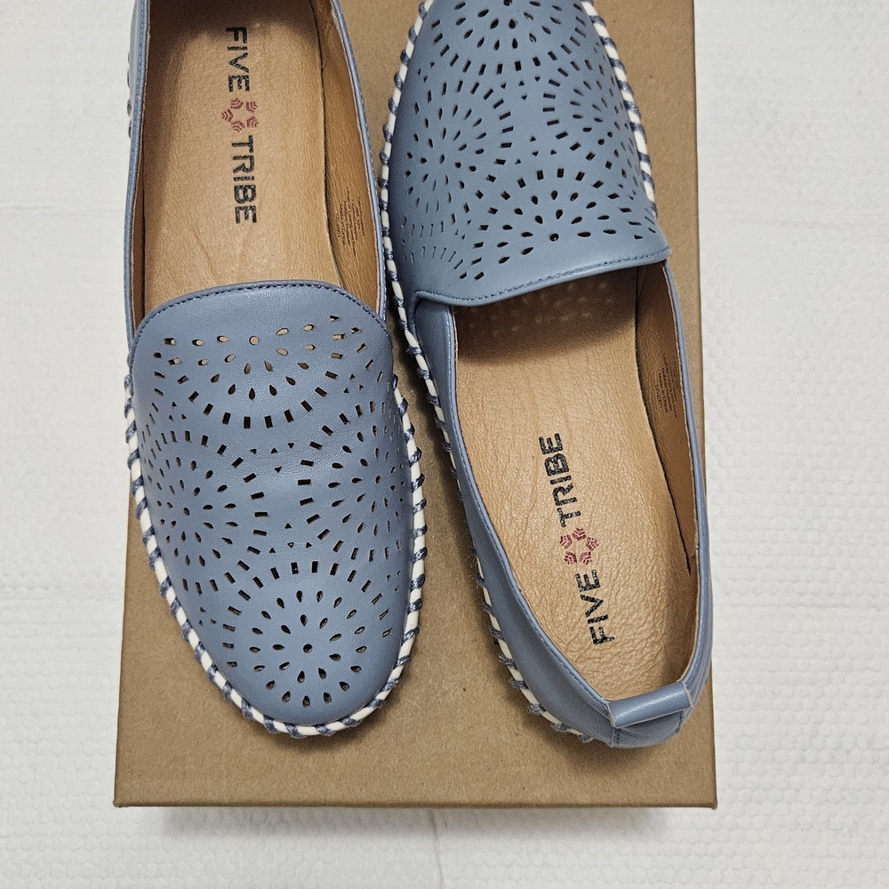 New Women's Perforated Blue Loafers